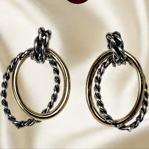 Dual-Tone Polished Twisted Hoop Teardrop Earrings – Women’s Fashion Jewelry